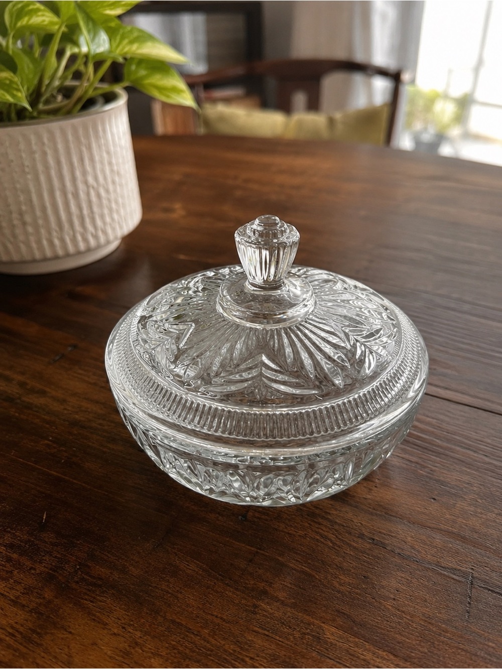 Vintage Anchor Hocking Prescut Clear Glass Covered Candy Dish Trinket Box